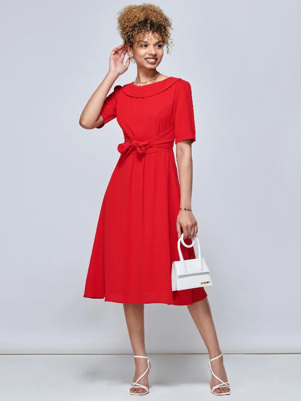 plus-size casual midi dressesJolie Moi Gemma Belted Midi Dress, Red