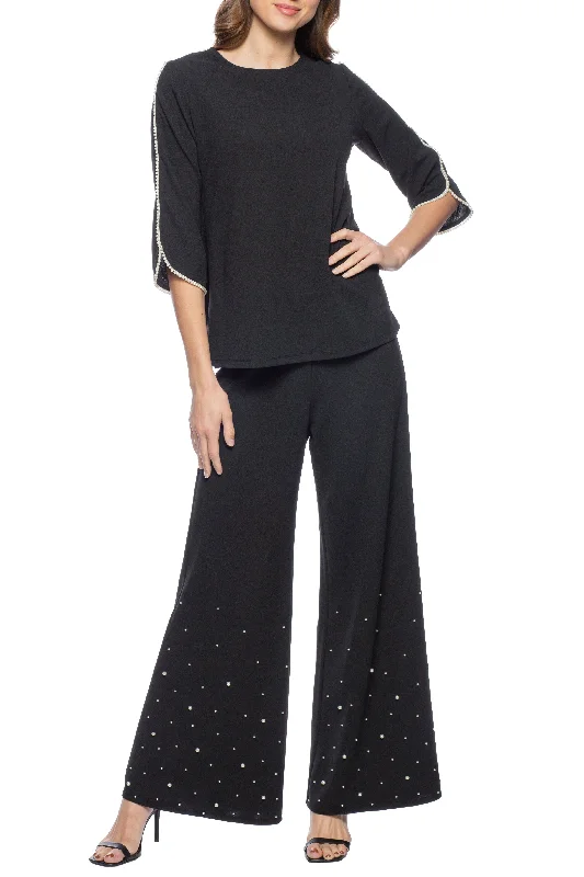 women's tops for those who love to shop for unique findsMarina  Embellished Sleeve Crepe Top with Straight Leg Pant Set